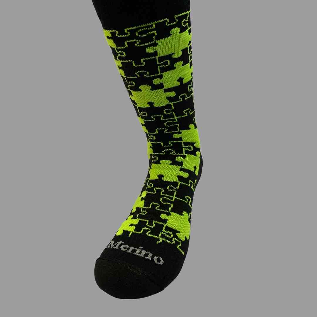 Merino Wool Winter Socks - Puzzle - Black/Pink