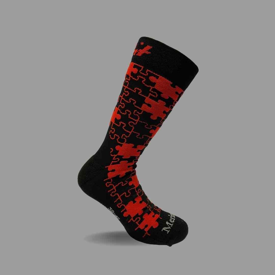 Merino Wool Winter Socks - Puzzle - Black/Pink