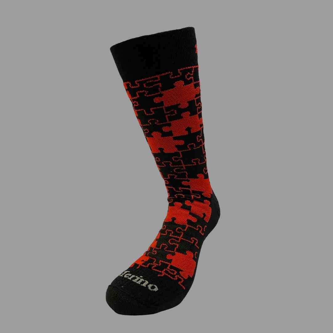 Merino Wool Winter Socks - Puzzle - Black/Pink