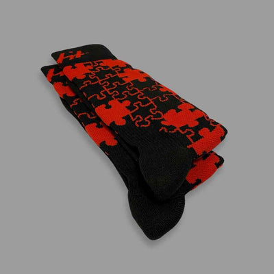 Merino Wool Winter Socks - Puzzle - Black/Pink