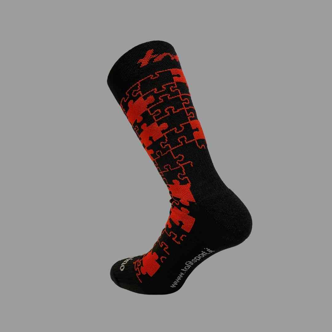 Merino Wool Winter Socks - Puzzle - Black/Pink