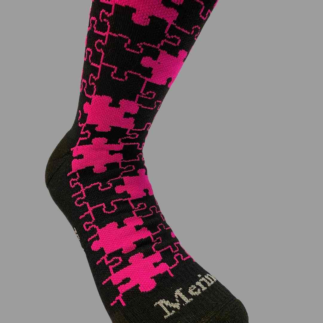 Merino Wool Winter Socks - Puzzle - Black/Pink