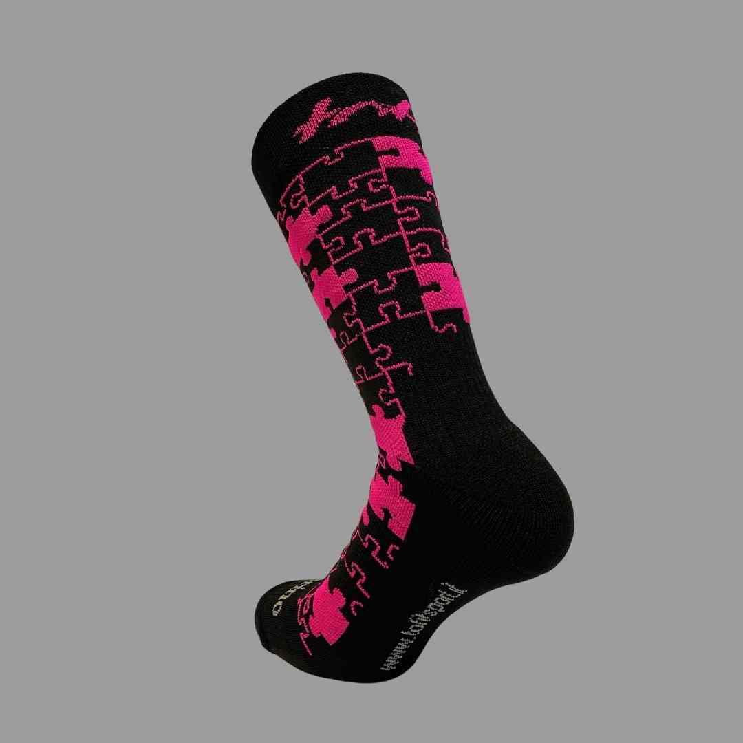 Merino Wool Winter Socks - Puzzle - Black/Pink