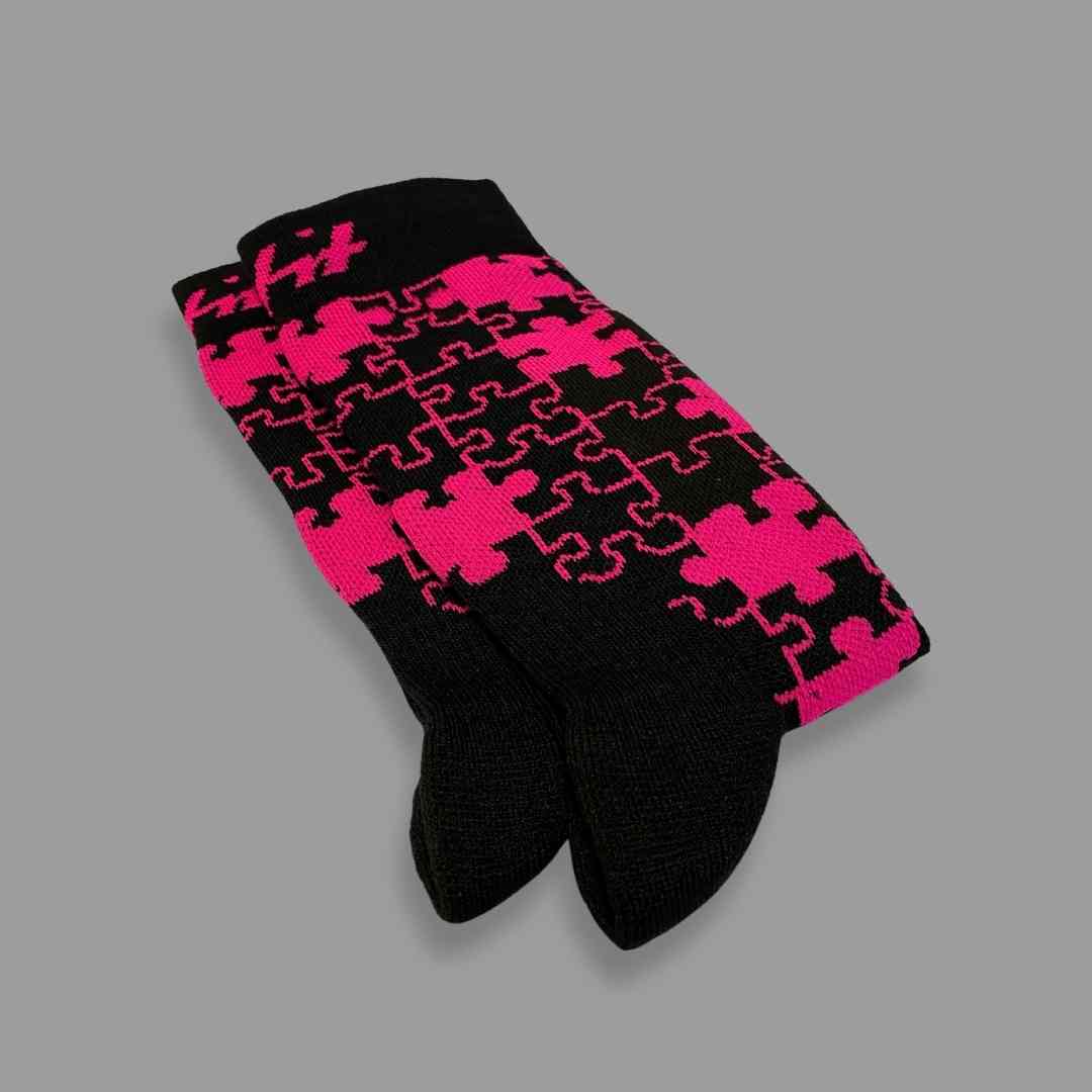 Merino Wool Winter Socks - Puzzle - Black/Pink
