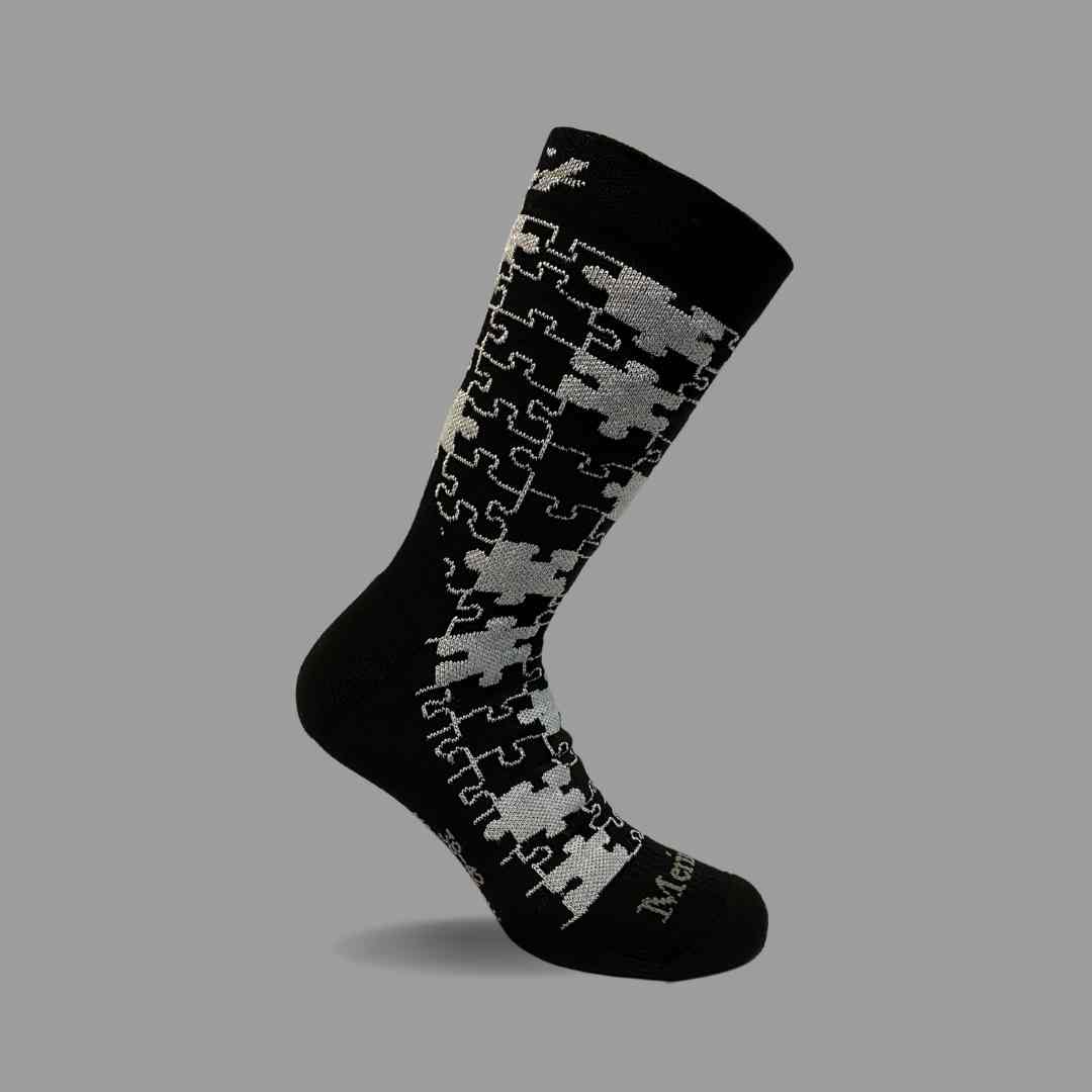 Merino Wool Winter Socks - Puzzle - Black/Pink