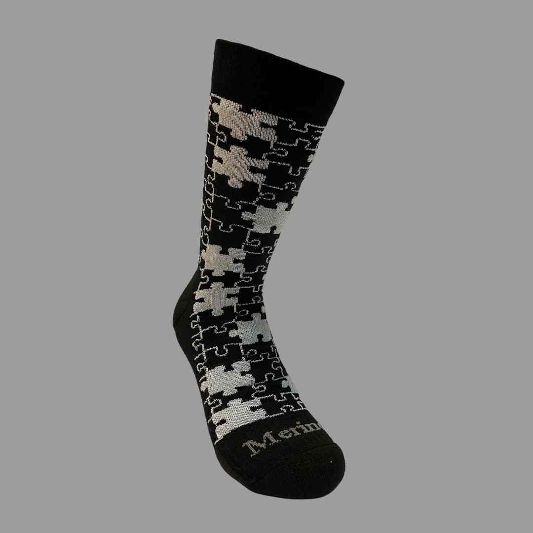 Merino Wool Winter Socks - Puzzle - Black/Pink