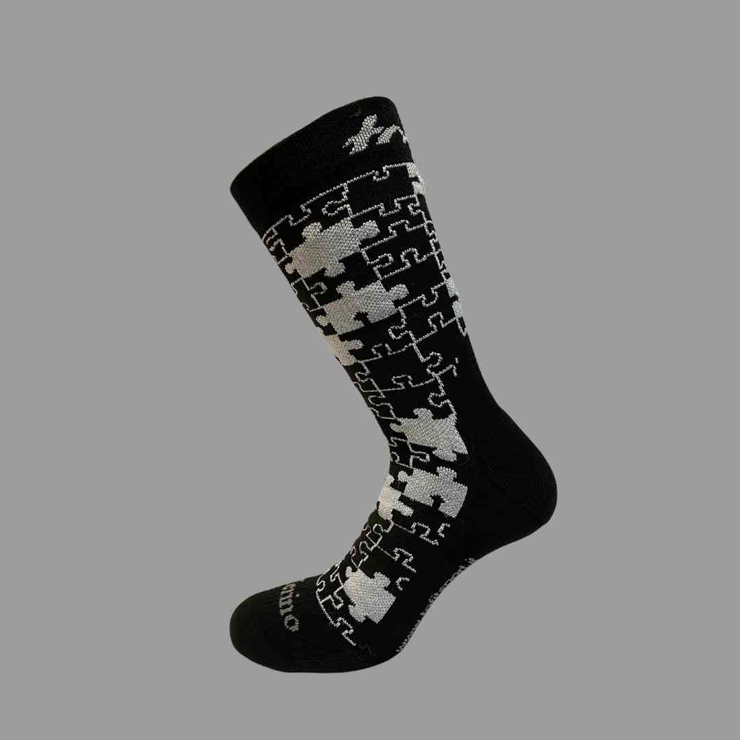 Merino Wool Winter Socks - Puzzle - Black/Pink
