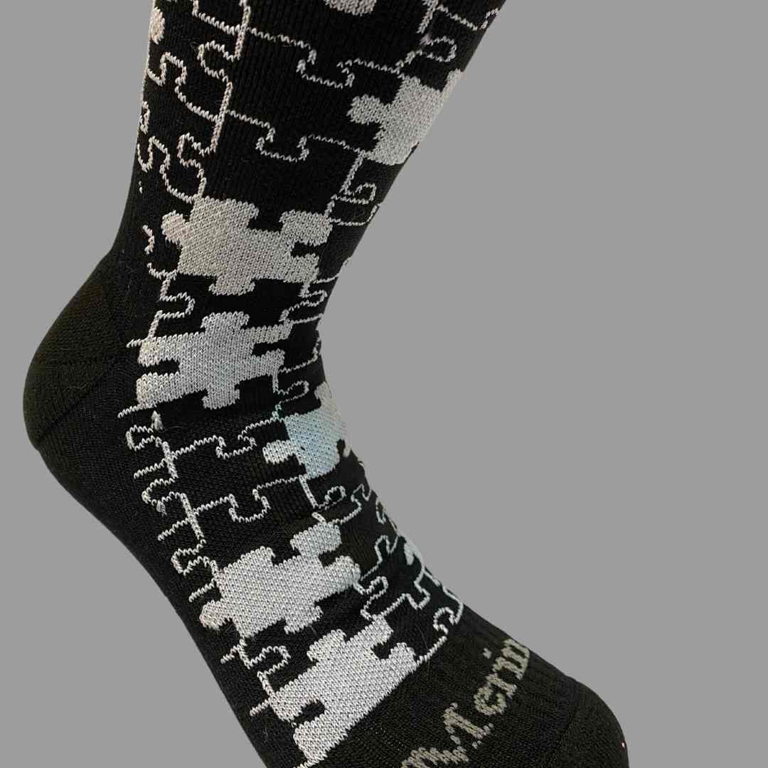 Merino Wool Winter Socks - Puzzle - Black/Pink